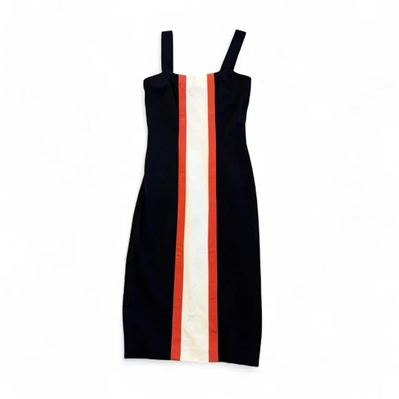 Diane Von Furstenberg Bodycon Maxi Dress Black White Orange Stripe Size 4 - Picture 3 of 6